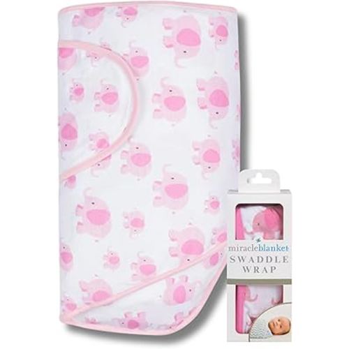 Miracle Blanket Swaddle Wrap - Boy, Girl, or Neutral Receiving Baby Blanket - Soft, Wearable Sleep Sack Essential for Newborns and Infants (Pink Elephants)