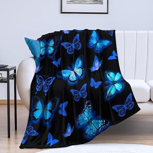 Butterfly Blanket Blue Butterflies Throw Blanket Ultra Soft Flannel Beautiful Butterfly Blanket Gifts for Adults Kids 50"x40"