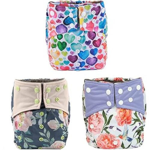 AIll in One Night AIO Cloth Diaper Nappy Sewn in Insert Reusable Washable Girls (Hummingbirds Foliage)