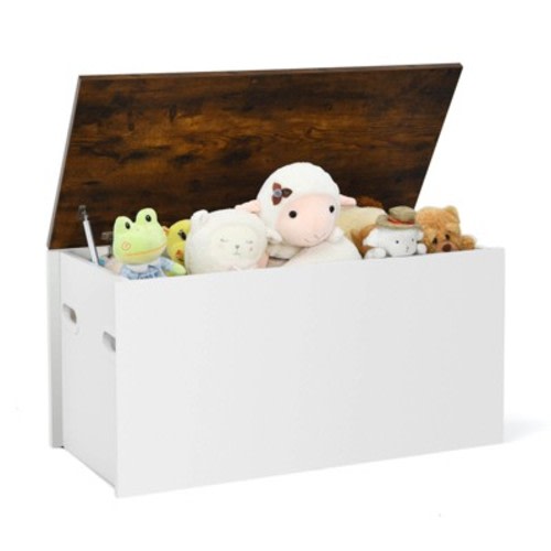 Costway Flip-top Storage Chest Bench Large Wooden Kids Toy Box with Pneumatic Rod