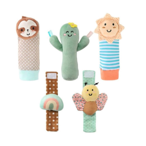 The Peanutshell Sock Rattles Set of 5 - Girl Boy Rattle Socks, Baby Toys 0-6-12 Month, Animal Newborn High Contrast Baby, Infant, New Born Toys 0-3 0-6 Months Old Babies - Boho