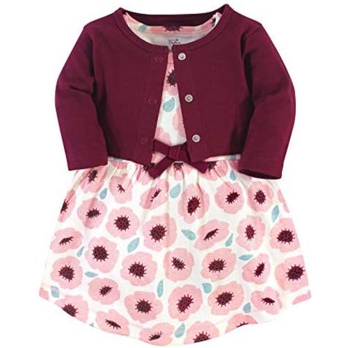 Touched by Nature Infant Toddler Girls Organic Cotton Dress and Cardigan, Rainbows Sunshine