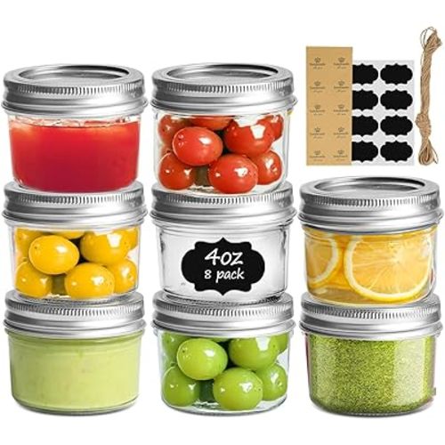 ComSaf Mini Mason Jars 4oz - 8 Pack, Regular Mouth Mason Jar with Lids and Seal Bands, Small Glass Canning Jar for Spice, Jam, Honey, Jelly, Dessert, Shower Wedding Favors, DIY Candles Decor