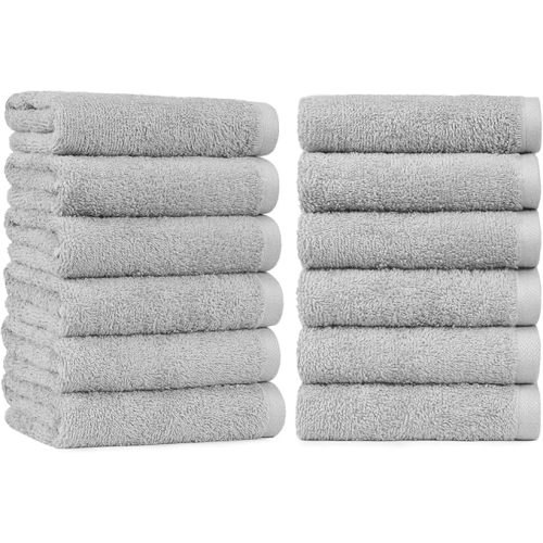 Amazon Basics Soft and Thick Cotton Hand Towels for Gym, 16 x 26 in, Gray, 12-Pack