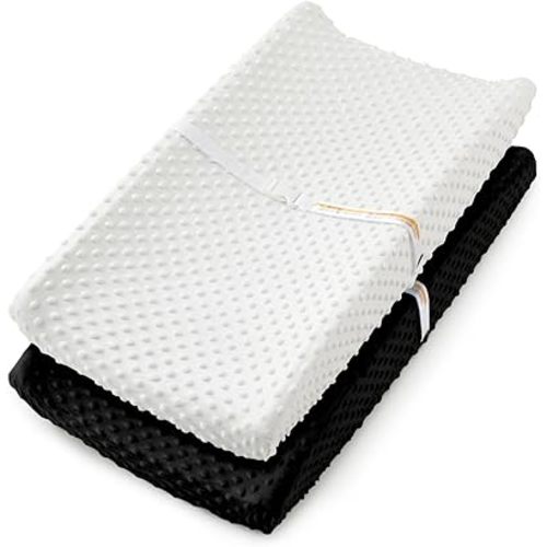 Homiest 2 Pack Changing Pad Cover, White + Black Changing Table Sheets, Ultra Soft Fleece Minky Dot Fabric, Breathable Comfortable Diaper Pad Cover for Girls and Boys, Machine Washable