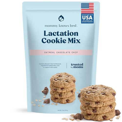 Mommy Knows Best Lactation Cookies Mix - Oatmeal Breastfeeding Cookie Supplement Support for Breast Milk Supply Increase with Flax Seed and Brewers Yeast (Chocolate Chip) 15oz