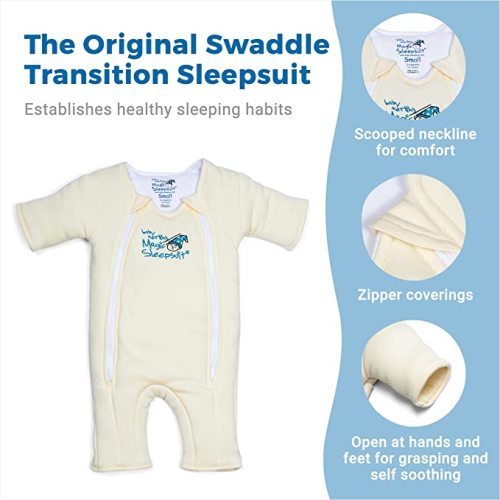 Magic Sleepsuit Baby Merlin's Swaddle Transition Product - Cotton - Cream colour - for 3-6 Months baby - Small (12-18 lbs)