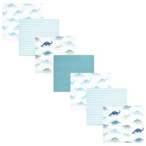 Hudson Baby Cotton Poly Flannel Receiving Blankets Bundle Set, Soft Teal Dino, One Size