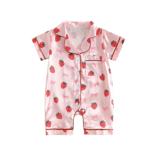 Kuriozud Baby Girl Boy Romper Pajamas Onesie Short Sleeve Button Down Pjs Infant Lapel Sleepwear Nightwear Summer