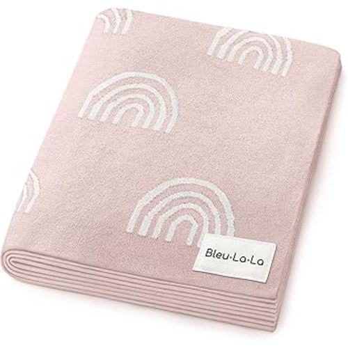 Knit Baby Swaddle Blanket for Girls - 100% Cotton Buttery Soft Cozy Receiving Swaddle Stroller Blanket for Shower Gift Registry for Newborns, Infants, Toddlers (Rainbow - Pink)