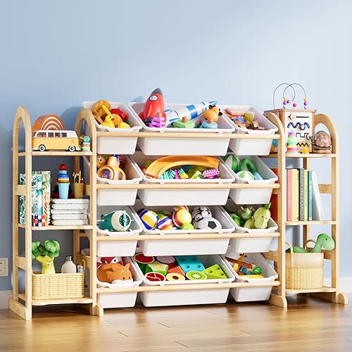Kids Toy Storage Organizer - Toy Organizers and Storage with 6 Shelves and 12 Bins,Kids Toy Organizer for Playroom, Bedroom, Nursery, 53 Inches Wide (White)
