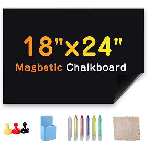 Chalkboard Wallpaper Stick and Peel, 18" x 24" Magnetic Chalk Board Contact Paper with Adhesive on Wall for School, Office, Kitchen Fridge, Kids Drawing with Dustless Chalk