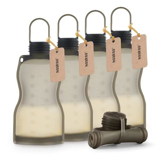 haakaa Silicone Breast Milk Storage Bags, Reusable Leakproof Milk Freezer Bags for Breastfeeding, 9oz/260ml Breastmilk Storage Containers, BPA Free, Dishwasher Safe, 5 Count, Grey