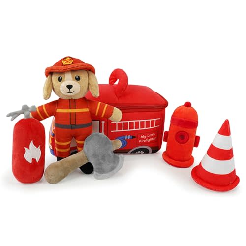 My Little Firefighter Puppy Plush Toy Set Sensory Toys for Babies 0-6-12 Kids Plush Fireman Montessori Sensory Role Play Toy for Infants and Toddlers Early Learning Boy Pretend Play Gift