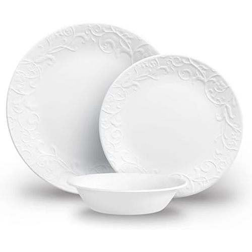 Corelle 12pc Bella Faenza Dinnerware Set for 4 - 3X More Durable Glass, Half Weight of Ceramic, up to 80% Recycled
