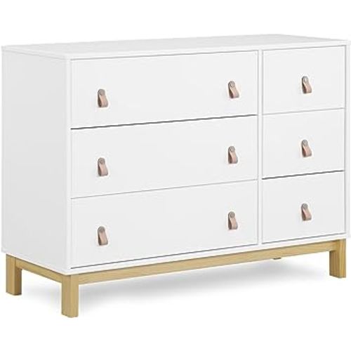 GAP babyGap Legacy 6 Drawer Dresser with Leather Pulls and Interlocking Drawers - Greenguard Gold Certified, Bianca White/Natural