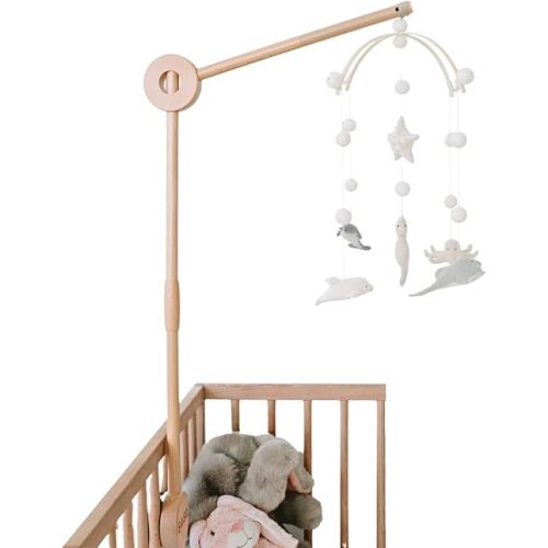 Crib Mobile Arm - Wooden Mobile Arm, Strong Hold Anti Slip Attachment Clamp for Sturdy Mobile Hanger, Mobile Hanger for Crib Nursery Decor Girls Boys, 100% Beech Wood, 30 inches