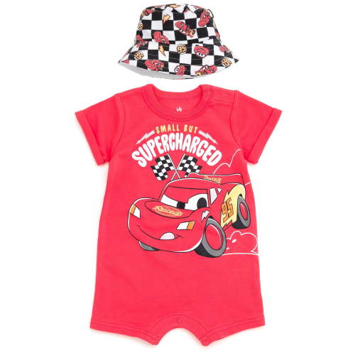 Disney Cars Lightning McQueen Romper and Bucket Sun Hat Newborn to Infant