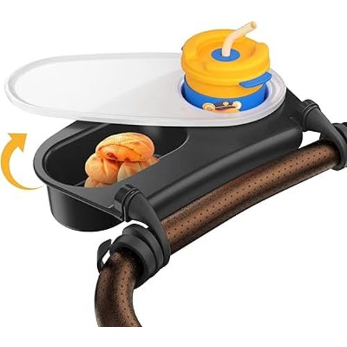 Upgrade Universal Stroller Snack Tray-Compatible with Nuna,Uppababy,Bugaboo,Stroller Cup Holder Tray with Silicone Arms Grip Bumper Bar,Stroller Tray Attachment with Cups Holder for Baby Toddler (2)