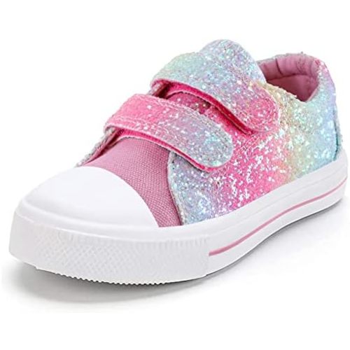 K KomForme Toddler Boys & Girls Shoes Kids Canvas Sneakers with Cartoon Dual Hook and Loops