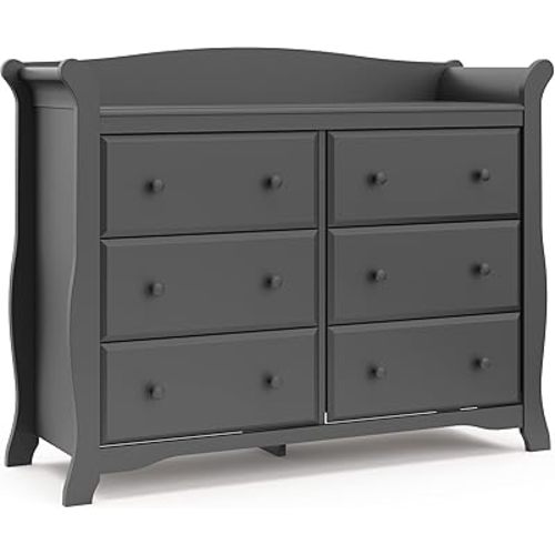 Storkcraft Avalon 6 Drawer Double Dresser (Gray) – Nursery Dresser for Kids Bedroom, Chest of Drawers