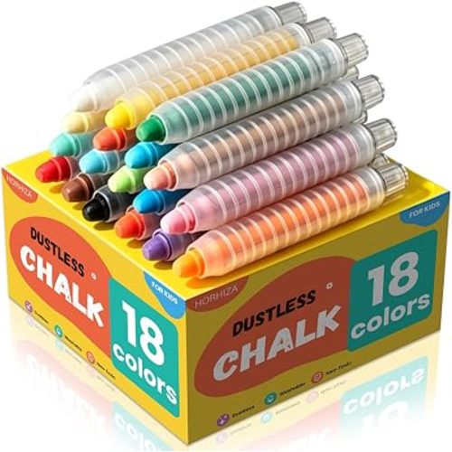 18 Colors Dustless Chalk for Kids with Pen Holder,Washable Dust Free Chalk