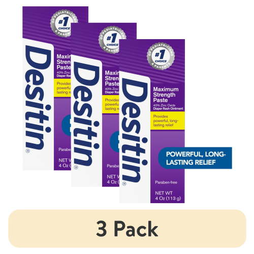 (3 pack) Desitin Maximum Strength Diaper Rash Paste, 40% Zinc Oxide Skin Protectant, 4 oz Tube, Hypoallergenic Baby Barrier Cream