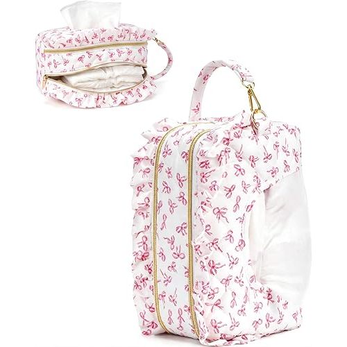 Double-Layer Quilted Wipe Holder, Baby Wipes Pouch with Hanging Strap, Portable Tidy Storage for Stroller, Home, and Travel, Compact Diaper Bag Accessory (pink)