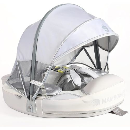 Mambobaby Float Add Tail Baby/Infant Swim Float with Canopy, Non-Inflatable Solid Upgrade Soft Waterproof Skin-Friendly Leather Material (Global Limited Edition Silver)