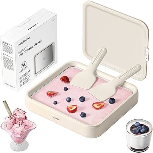 Rolled Ice Cream Maker, Felizbebe Instant Ice Cream Roller Tray with Lid and 2 Spatulas, Food Grade Premium Stainless Steel Cold Plate No-electricity for Fun Family Activities, DIY Parent-Child Time