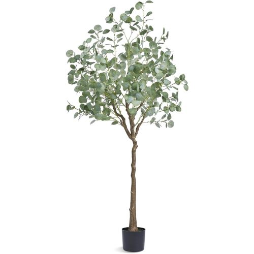 VEVOR Artificial Eucalyptus Tree, 6 FT Faux Plant, Secure PE Material & Anti-Tip Tilt Protection Low-Maintenance Plant, Lifelike Green Fake Potted Tree for Home Office Christmas Decor Indoor Outdoor