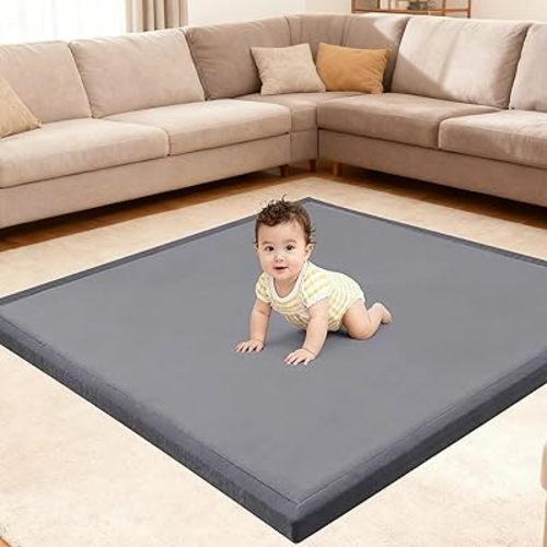 Ultra Soft Baby Play Mat for Floor, 50"x50" Playpen Mat, 1.3" Thick Memory Foam, Non-Slip Tummy Time Mat for Infants, Toddlers, and Kids – Water-Repellent Coral Velvet, Easy Care