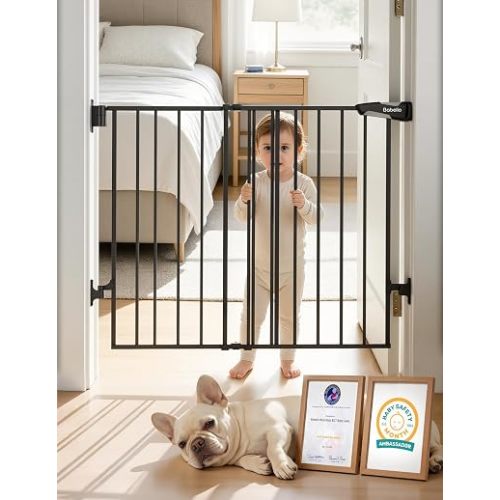 Babelio Baby Gate for Stairs, Kitchen & Doorways, No Bottom Bar| Easy Install| One-Handed Operation| Auto-Close| Hardware Mount Safety Dog Gate (Black, 28" H, 24-39" W-Compact)