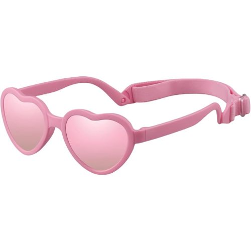 Baby Heart Sunglasses Flexible Polarized Heart-shaped with Strap for Toddler 0-24 Months Valentine Exchange Gifts