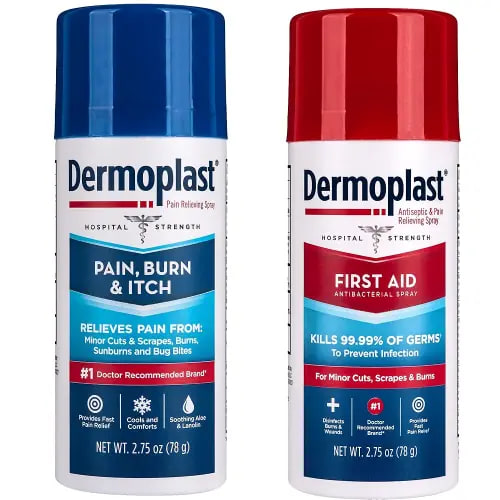 Dermoplast First Aid Spray for Minor Cuts, Scrapes and Burns, 2.75 Oz and Dermoplast Pain, Burn & Itch Relief Spray for Minor Cuts, Burns and Bug Bites, 2.75 Oz (Packaging May Vary)