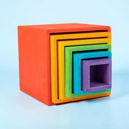 **Pre-order (Ships in 2-3 Weeks)**6-Piece Basswood Wooden Rainbow Nesting Box Set | Painted & Hand-Stained Finishes | Montessori Stacking Toy