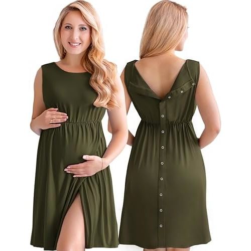 ECO BABY Made With Love 3-in-1 Labor and Delivery Gown for Hospital, Nursing Nightgown, Maternity Dress for Breastfeeding