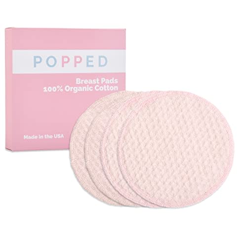 Popped Organic Cotton Breast Pads | Reusable and Washable Nursing Pads | Extra Absorbent Breastfeeding Pads | 1 Day Pair, 1 Night Pair (Pink, 4.5")