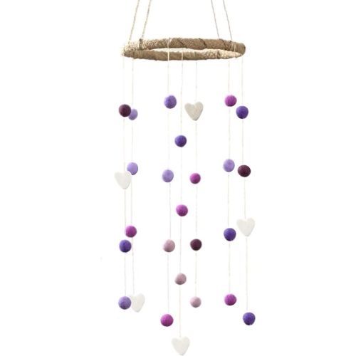 Felt Ball & Heart Nursery Ceiling Mobile- Purple, Lavender, Lilac- Children's Room Ceiling Decor- Nursery Baby Shower Gift- Handmade - 100% Wool Felt Shapes