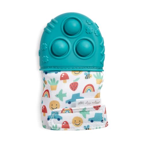 Itzy Ritzy Silicone Teething Mitt - Soothing Infant Teething Mitten with Adjustable Strap, Crinkle Sound & Textured Silicone to Soothe Sore & Swollen Gums - for Ages 3 Months & Up (Teal)
