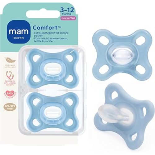 MAM Comfort Baby Pacifier 3-12 Mths Lightweight One-Piece Silicone 2 Pack