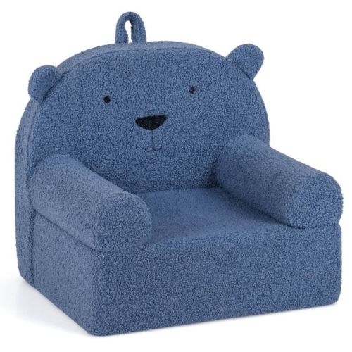 Costway Kids Bear Sofa Toddler Foam Couch with Soft Fleece Fabric Cover Navy