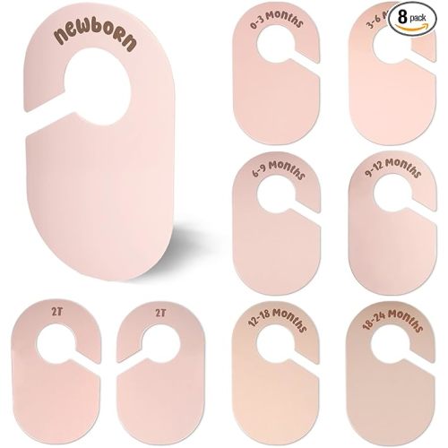 Baby Closet Dividers, Double-Sided Baby Clothes Dividers for Closet, Nursery Decor Baby Clothes Organizer Infant Age Separators, 8 Pack From Newborn to 24 Months (Pink)