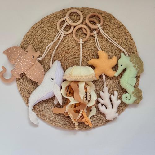 Ocean Baby Gym Toys, Jellyfish, Stingray, Whale, Seahorse, Starfish, Montessori Hanging Toys, Felt Sea Animal Set, Play Gym Toy, Baby Rattle