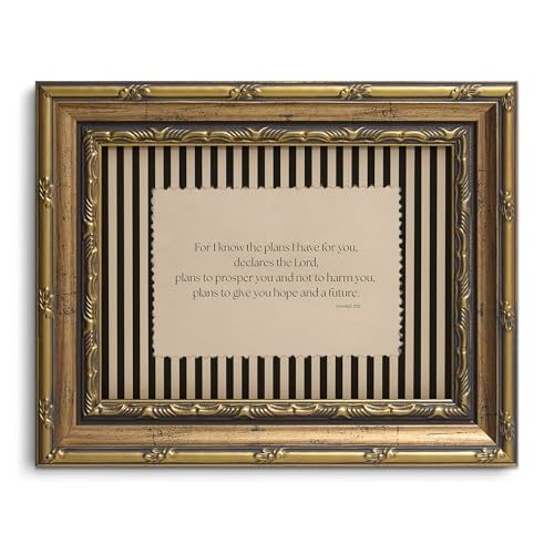 Vintage Gold Framed Wall Art Bible Verse Wall Decor Jeremiah 29:11 Scripture Print Christian Canvas Art Religious Artwork Striped Pictures For Prayer Room Office Church 8x10in