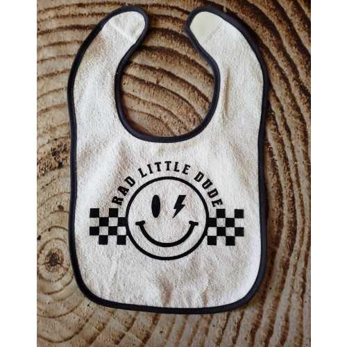 Rad Little Dude Checkered Baby bib| Cute Baby Shower Gift, Terry Cloth Baby Bib with Cute Smiley Face, Toddler, Baby or Newborn Gift Present