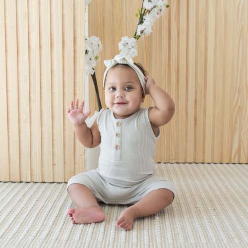 Ribbed Sleeveless Shortall in Oat