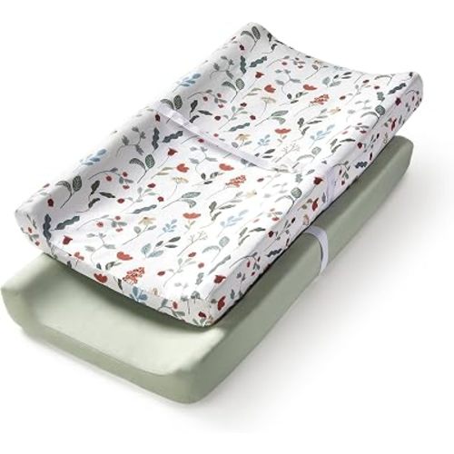 Changing Pad Cover Set in Soft Jersey Material - Fits 32"/34''x16 Contoured Pad for Babies, Forest Floral