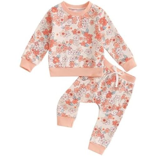 WZTYYDS Toddler Baby Girl Clothes 6 12 18 24 Months Fall Outfits Long Sleeves Sweatshirt Tops Pants Set 1-5T