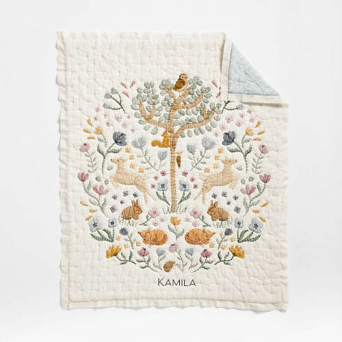 Personalized Wonderland Prairie Embroidered 100% Organic Cotton Voile Baby Crib Quilt